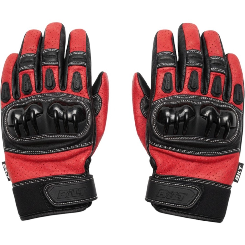 Bilt Motorcycle Gloves Mens Medium Red Black Hard Knuckle Leather